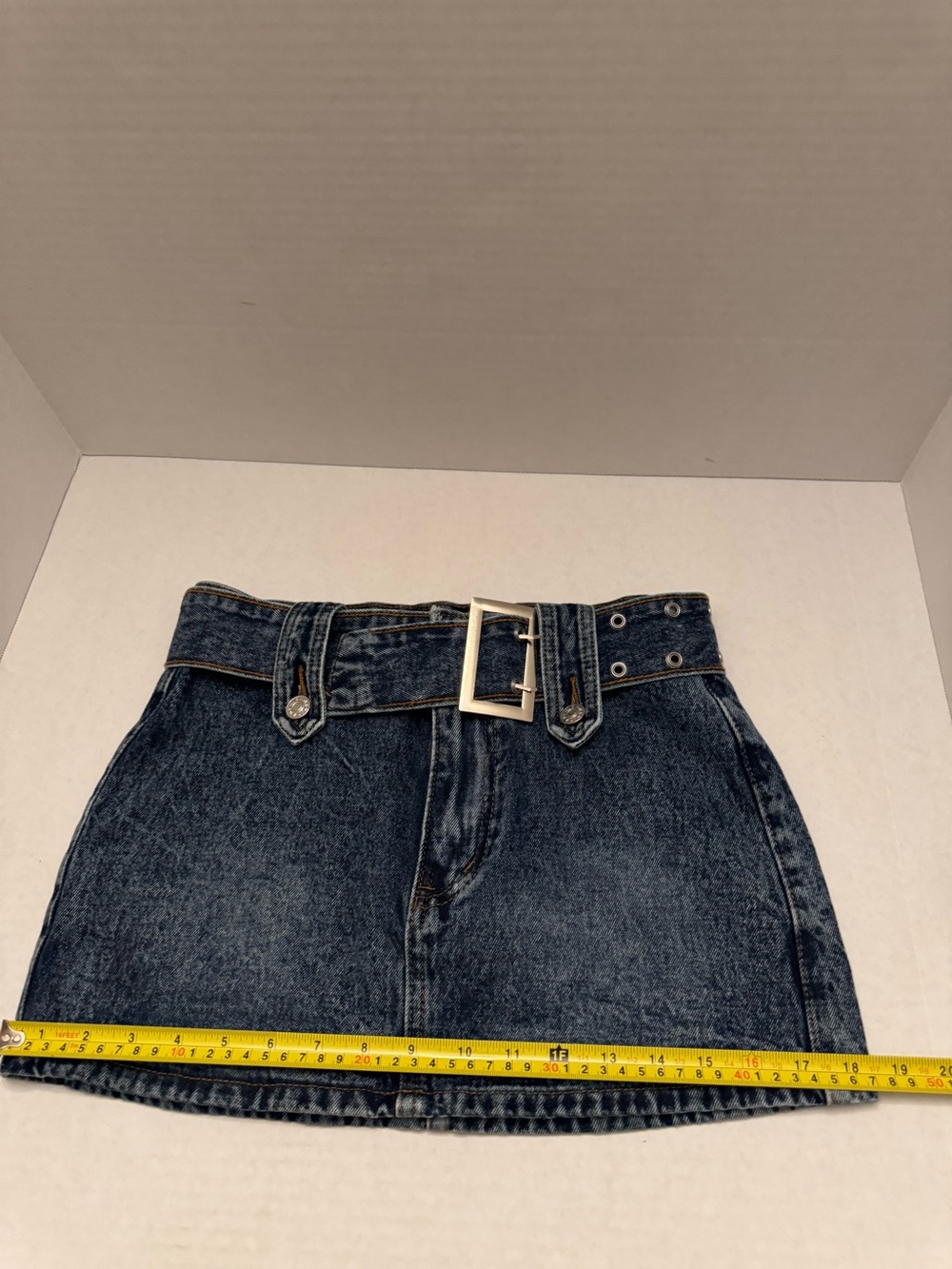 SHEIN Dark Blue Washed Denim Mini Skirt with Belt - Picture 9 of 9